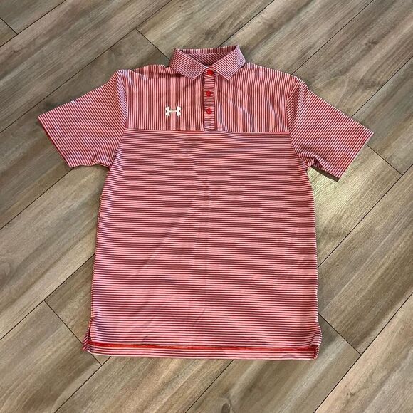 Under Armour Red Stripe‎ Athletic Casual Polo Men Small Bin - Picture 1 of 5